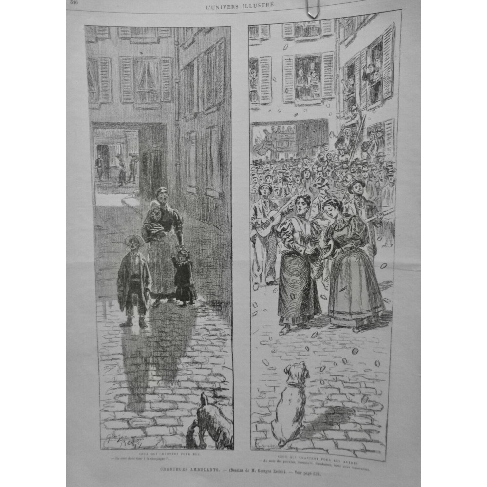 1895 UI CHANTEUR AMBULANT RUE CAMPAGNE MERE ENFANT CHIEN PROFIT PAUVRE GUITARE