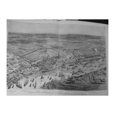 1885 ANVERS EXPOSITION UNIVERSELLE VUE GENERALE PORT