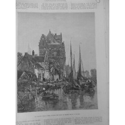 1880 ANVERS EXPOSITION UNIVERSELLE VUE VIEILLE VILLE TABLEAU M J RUYTEN