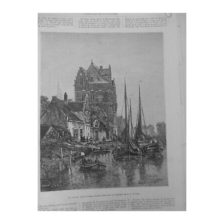 1880 ANVERS EXPOSITION UNIVERSELLE VUE VIEILLE VILLE TABLEAU M J RUYTEN