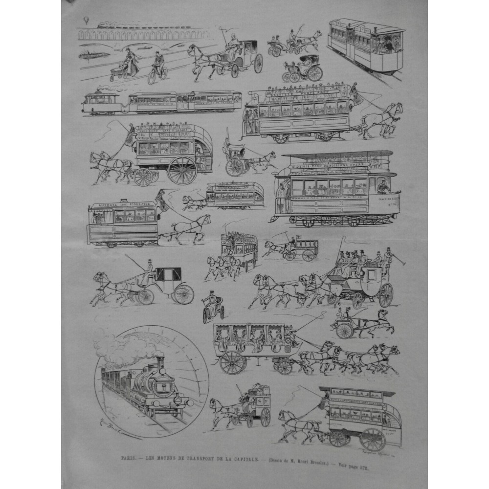 1895 UI PARIS MOYEN TRANSPORT CAPITALE TRAIN CALECHE OMIBUS TRAMWAY BICYCLETTE