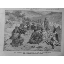 1881 PI JEUX TUNISIE TURCS JOUENT LOTO CAMP D EL AIOUM CROQUIS M.DICK