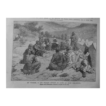 1881 PI JEUX TUNISIE TURCS JOUENT LOTO CAMP D EL AIOUM CROQUIS M.DICK