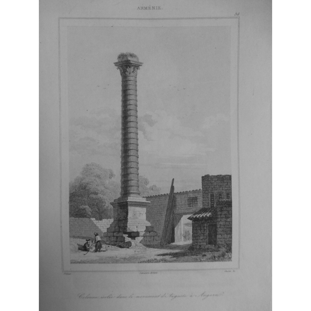 1835 GRAVURE ARMENIE COLONNE MONUMENT AUGUSTE ANGORA