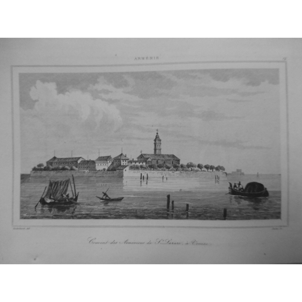 1835 GRAVURE ILE COUVENT ARMENIENS SAINT LAZARE VENISE PERES MEKHITARISTES