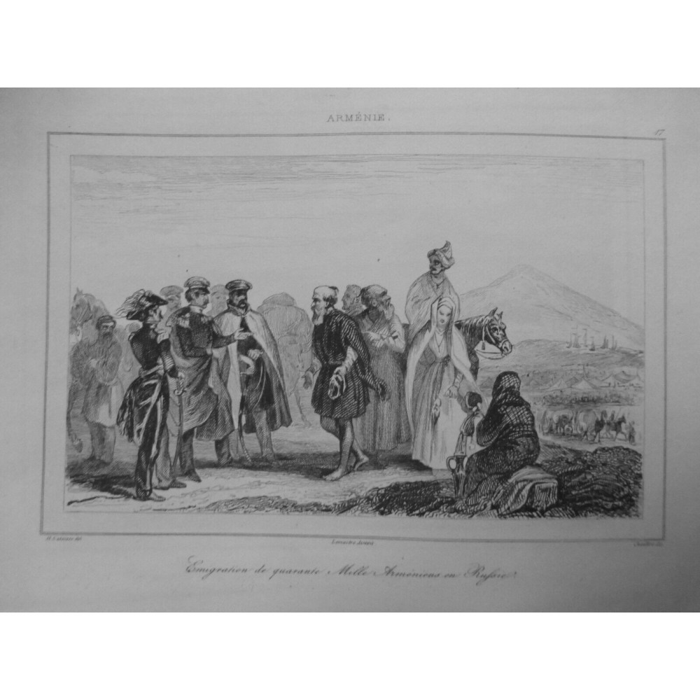 1835 GRAVURE EMIGRATION ARMENIENS RUSSIE SOLDATS