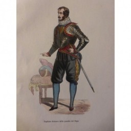 1846 GRAVURE ITALIE VATICAN SOLDAT PAPE CAPITAINE