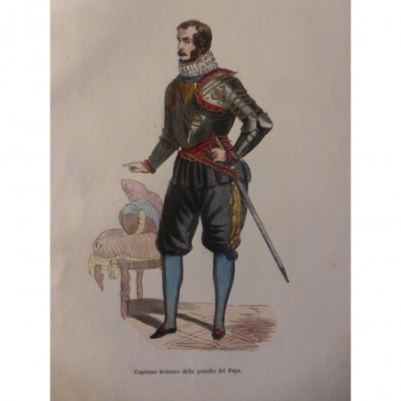 1846 GRAVURE ITALIE VATICAN SOLDAT PAPE CAPITAINE