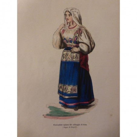 1846 GRAVURE ITALIE FEMME VILLAGE DI SORA