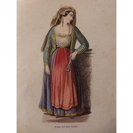 1846 GRAVURE ITALIE FEMME ISCHIA