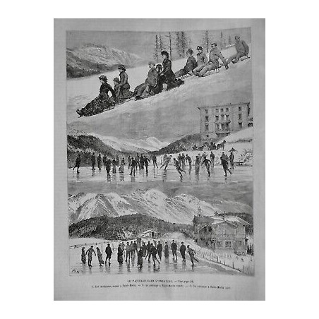 1886 UI SAINT MORITZ PATINAGE HIVER LAC GLACE PATIN PATINEUR MONTAGNE RUSSE