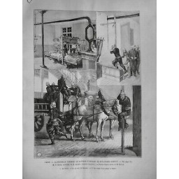 1886 UI PARIS NOUVELLE CASERNE SAPEUR POMPIER DORTOIR MÂT DESCENTE POMPE VAPEUR