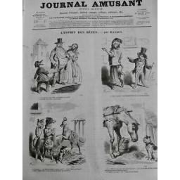 1857 JA CARICATURE ESPRIT BÊTE JOURNAL CANARD DINDON CHIEN MUSELIERE RANDON