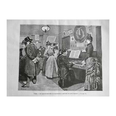 1886 UI PARIS REPETITION PROFESSEUR ARTISTE CAFÉ CONCERT PIANISTE CHANTEUSE