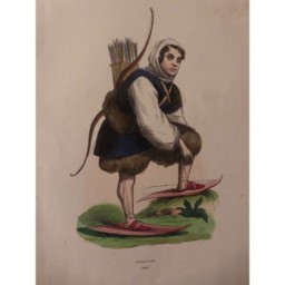 1846 GRAVURE FEMME SAMOYEDE ARC PATIN