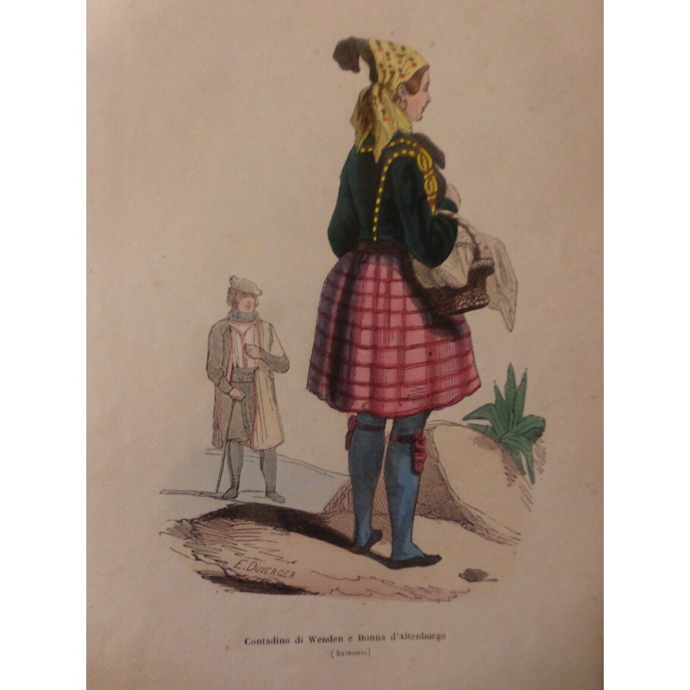 1846 GRAVURE FEMME CONTADINO DI WENDEN E DONNA D ALTENBURGO