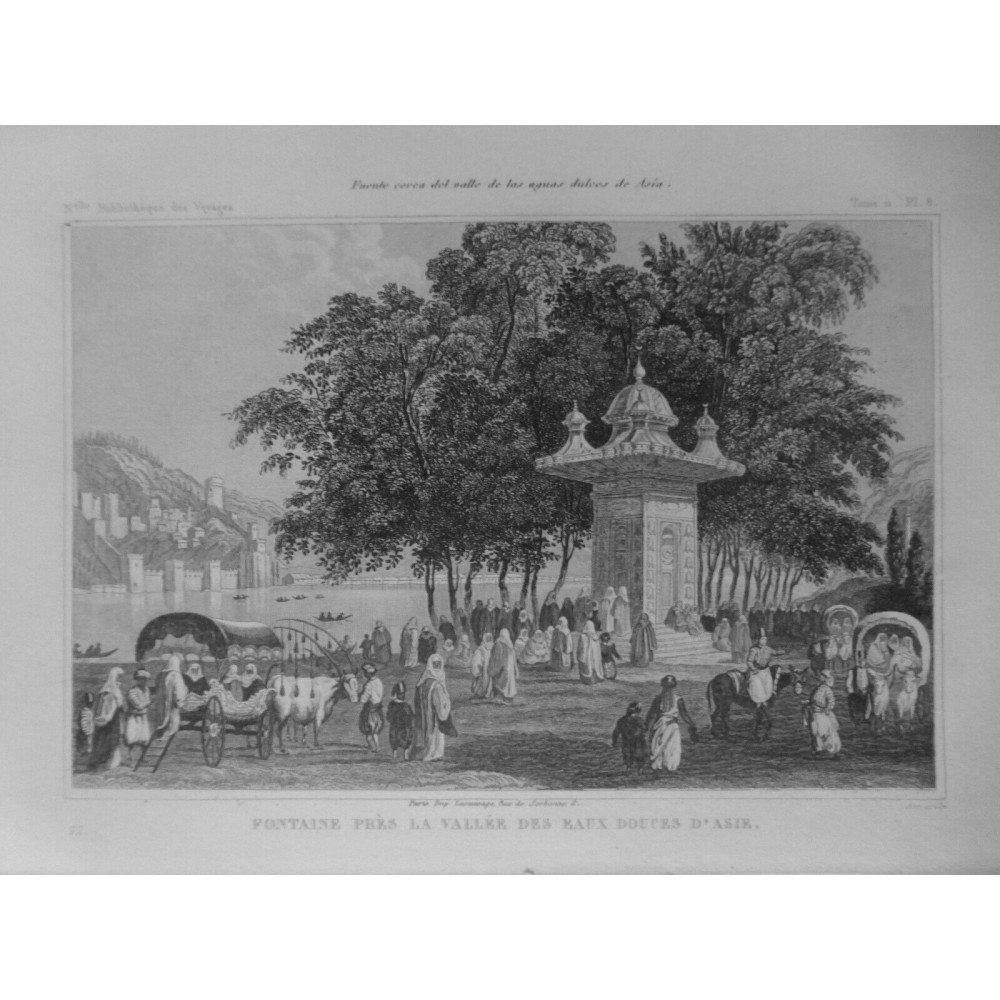 1860 GRAVURE FONTAINE VALLEE EAUX DOUCES ASIE