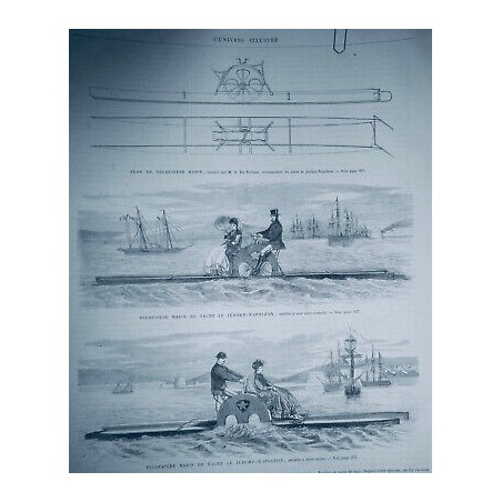 1869 VELOCIPEDE VELO CYCLISTE MARIN PLAN INVENTEUR BUISSON YACHT JEROME NAPOLEON