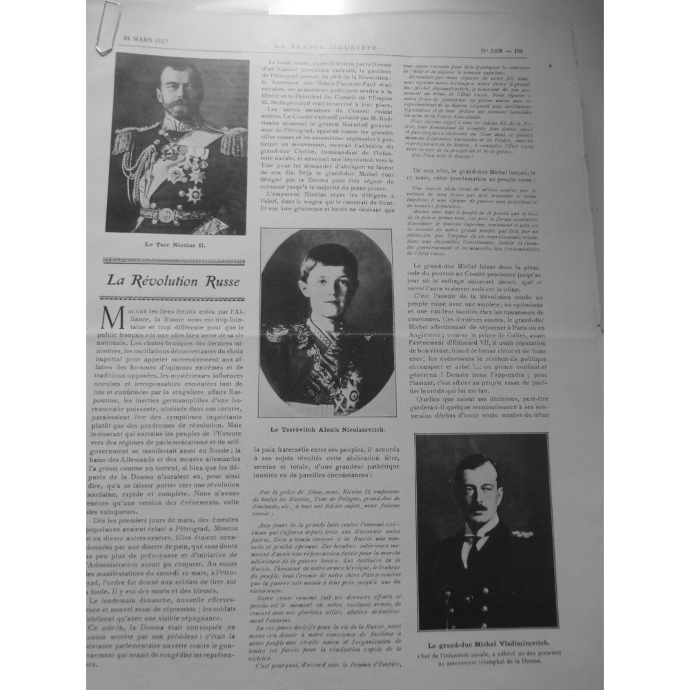 1917 FI GUERRE REVOLUTION RUSE TSAR NICOLAS II TSAREVITCH NICOLAÏEVITCH