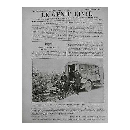 1926 GC CABLE TELEPHONIQUE SOUTERRAIN POSE PARIS ROUEN HAVRE COURANT ALTERNATIF