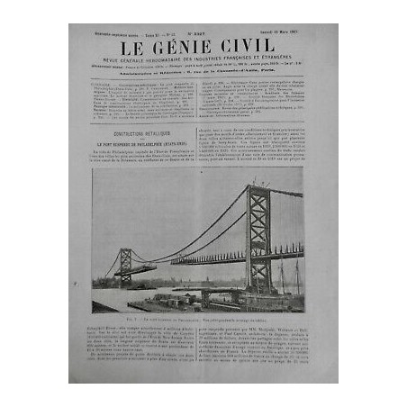 1927 GC CONSTRUCTION METALLIQUE PONT SUSPENDU PHILADELPHIE MONTAGE TABLIER