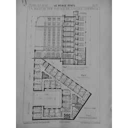 1927 GC PLAN MAISON ELEVES ECOLE CENTRALE CHAMBRE COUR JARDIN GERANT BAUDOT