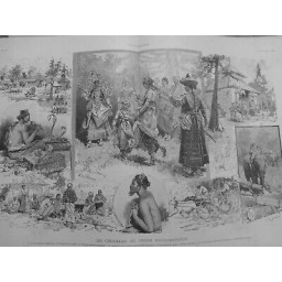 1886 JARDIN ACLIMATATION PRESENTATION ETRES HUMAINS CINGALAIS VUE GENERALE CAMP