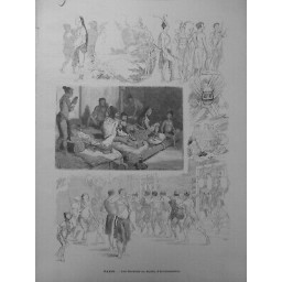 1892 JARDIN ACLIMATATION INDIENS CARAIBES DESSIN M GERARDIN