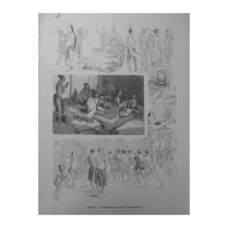 1892 JARDIN ACLIMATATION INDIENS CARAIBES DESSIN M GERARDIN