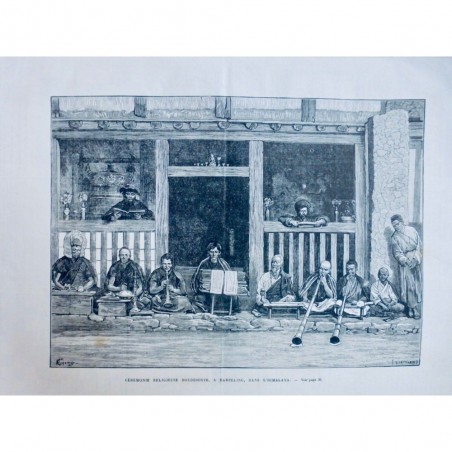 1883 TIBET BOUDDHISME CEREMONIE RELIGIEUSE DARFELING HIMALAYA