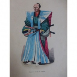 1846 GRAVURE JAPON JAPONAIS EN TENUE DE CEREMONIE KATANAS