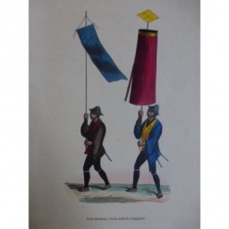 1846 GRAVURE JAPON PORTE DRAPEAU ETENDARD PORTE PARASOL PARAPLUIE JAPONAIS