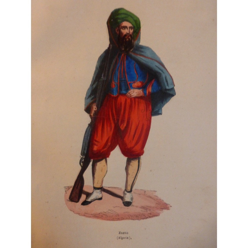 1846 GRAVURE ALGERIE ZOUAVE SOLDAT INFANTERIE