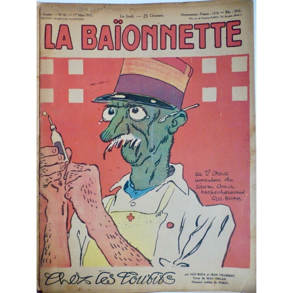 1917 DESSIN BOFA VILLEMOT TOUBIB SERINGUE PIQÛRE INVENTION SERUM CHOIE