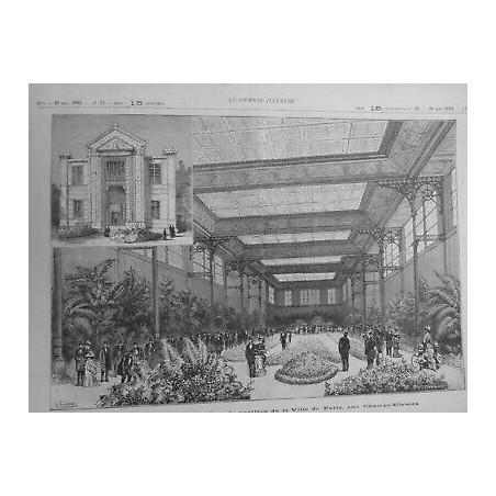 1882 CHAMPS ELYSEES EXPOSITION HORTICULTURE PARIS DESSIN G GUIAUD