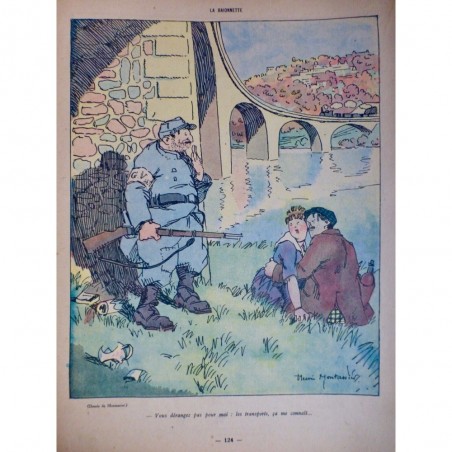 1917 DESSIN MONTASSIER GARDE FUSIL BERGE FLEUVE AMOUREUX HERBE