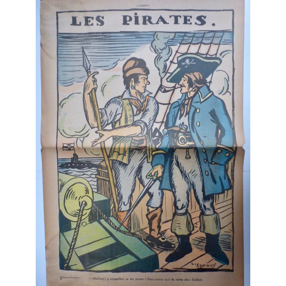 1917 DESSIN GUY ARNOUX PIRATES BATEAUX PIPE EPEE CHAPEAU TETE MORT