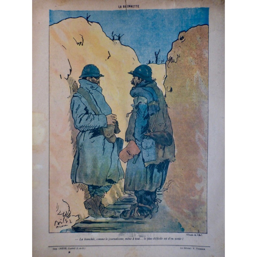 1918 DESSIN EILS ARMEE GUERRE SOLDAT TRANCHEE JOURNALISME