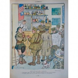 1918 DESSIN GENTY PARIS BAR DEBIT BOISSON SOLDAT HIGHLANDER JUPE TILT