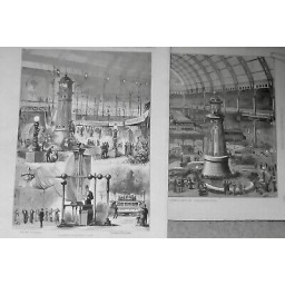 1881 PHARE ELECTRIQUE ELECTRICITE EXPOSITION PARIS FAISCEAU LUMINEUX 2 JOURNAUX