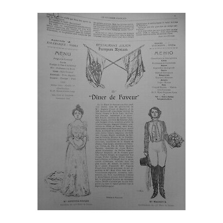 1901 MENU 15EME DINER FAVEUR RESTAURANT JULIEN MME AUGUSTA POUGET MLLE MAGNITTA