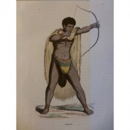 1846 GRAVURE AFRIQUE HOTTENTOT KHOIKHOI ARC FLECHES