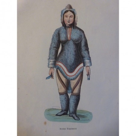 1846 GRAVURE AMERIQUE FEMME ESQUIMAU INUIT ARCTIQUE CERCLE POLAIRE