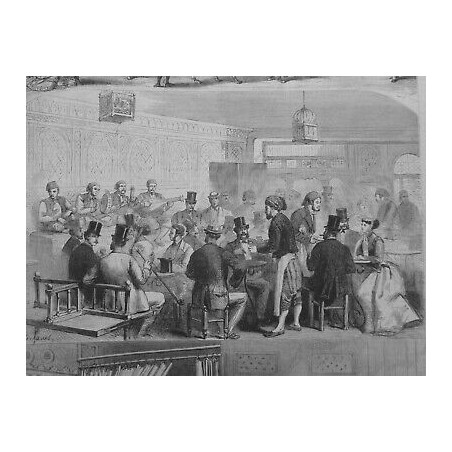 1867 EXPOSITION UNIVERSELLE BAR CAFE BARDO PALAIS BEY TUNIS DESSIN GUSTAVE JANET