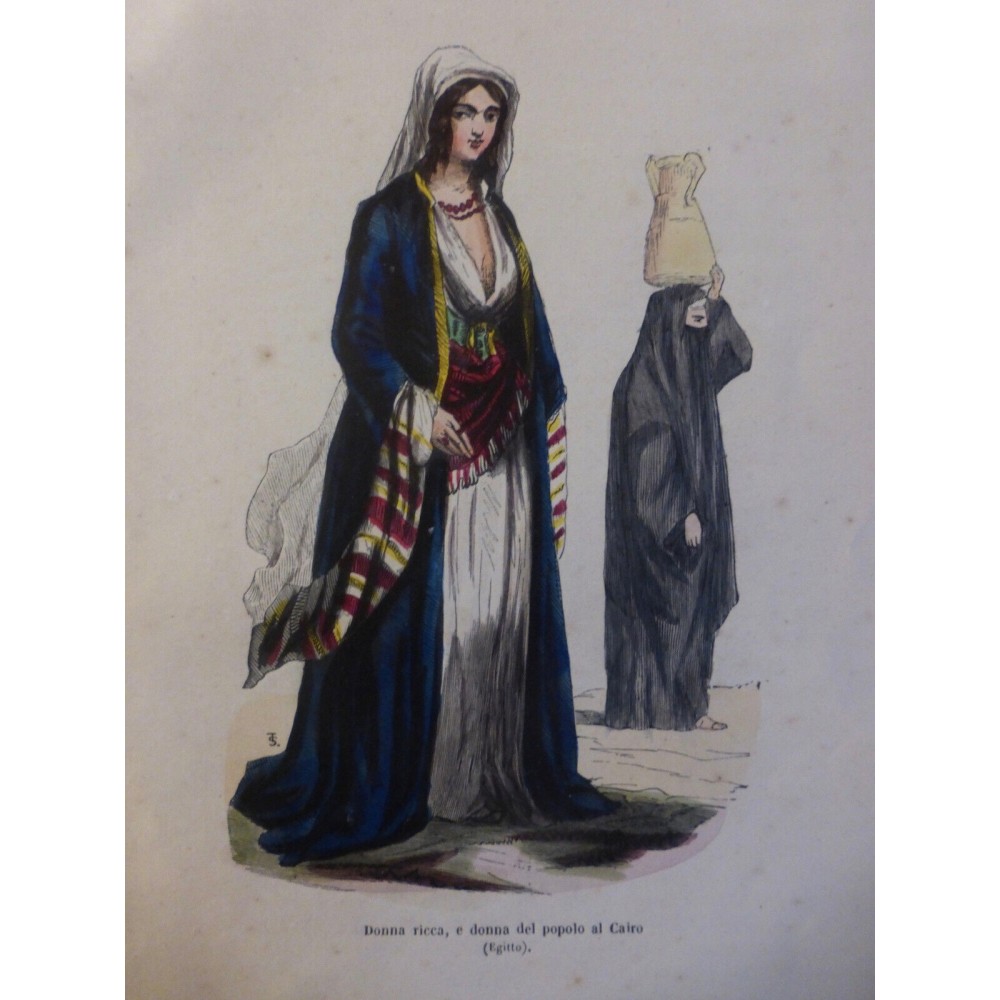 1846 GRAVURE AFRIQUE EGYPTE LE CAIRE FEMME RICHE FEMME PEUPLE VOILE