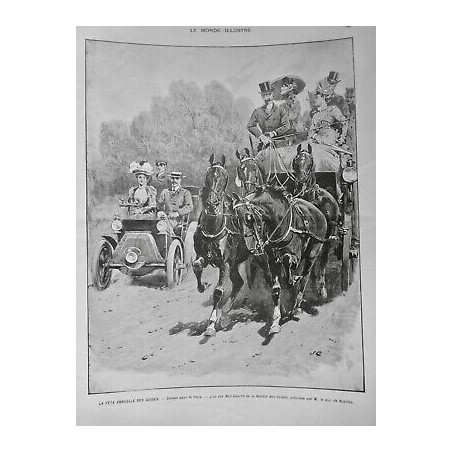 1902 MI FETE ANNUELLE GUIDES DEPART PECQ MAIL COACH DUC NOAILLES CHEVAUX