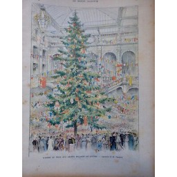 1893 MI NOEL SAPIN DECORATION BOULES GRAND MAGASIN LOUVRE AQUARELLE FRAIPONT