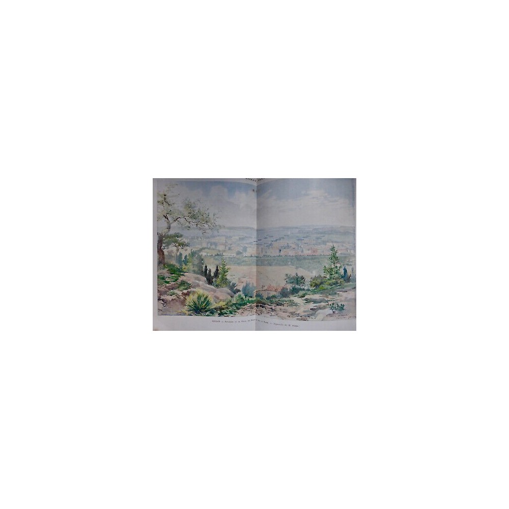 1893 MI TOULON PANORAMA VILLE PORT RADE AQUARELLE STECK