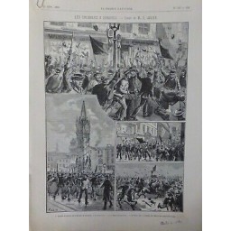 1886 FI TROUBLES LONDRES PILLAGE BIJOUTERIE MEETING DISPERSE POLICE CHEVAL