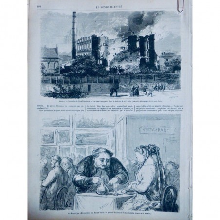 1868 MI INCENDIE RAFFINERIE EXPOSITION BEAUX ARTS BUFFET DESSIN DAUMIER